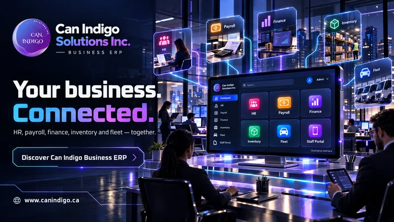 Campaign artwork: Your business. Connected. HR, payroll, finance, inventory and fleet together.